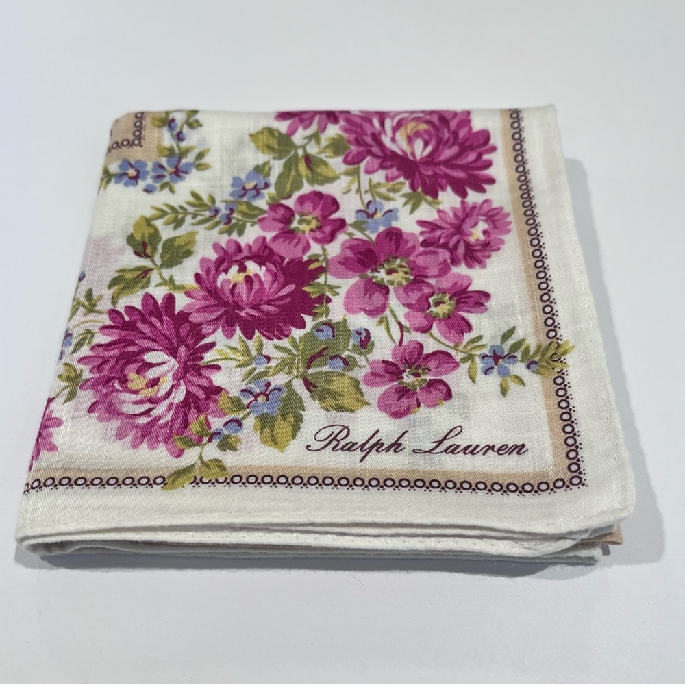 Handkerchief VTG Ralph Lauren Mini Scarf Women Floral Cotton Pocket Square 19.5 - Picture 7 of 11